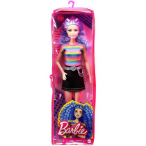 Barbie Fashionistas Dolls, Rainbow Striped Top / Black Skirt, Toy For Kids 3 To 8 Years Old Grb61, Multi Colour