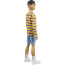 Barbie Grb91 Ken Fashionistas Doll 175 With Sculpted Brunette Hair Wearing A Long-Sleeve Colorful Striped Shirt, Multicolor, 31.75 cm*5.08 cm*11.43 cm