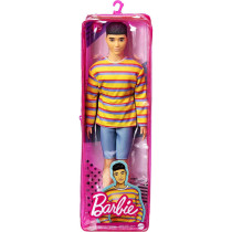 Barbie Grb91 Ken Fashionistas Doll 175 With Sculpted Brunette Hair Wearing A Long-Sleeve Colorful Striped Shirt, Multicolor, 31.75 cm*5.08 cm*11.43 cm