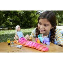 Barbie It Takes Two "Malibu" Camping Doll (11.5 In Blonde) With Pet Puppy, Backpack, Sleeping Bag & 10 Camping Accessories, Gift For 3 To 7 Year Olds