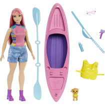 Barbie It Takes Two Camping Playset with Daisy Doll (Curvy with Pink Hair, 11.5 in), Pet Puppy, Kayak & Camping Accessories, Gift for 3 to 7 Year Olds