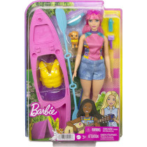 Barbie It Takes Two Camping Playset with Daisy Doll (Curvy with Pink Hair, 11.5 in), Pet Puppy, Kayak & Camping Accessories, Gift for 3 to 7 Year Olds