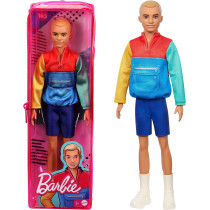 Barbie Ken Fashionistas Doll 163, Slender with Sculpted Blonde Hair Wearing Color-Blocked Jacket-Style Top, Blue Shorts & White Boots, Toy for Kids 3 to 8 Years Old GRB88