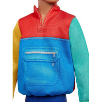 Barbie Ken Fashionistas Doll 163, Slender with Sculpted Blonde Hair Wearing Color-Blocked Jacket-Style Top, Blue Shorts & White Boots, Toy for Kids 3 to 8 Years Old GRB88