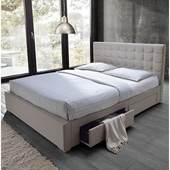 R2R Furniture Excellent Handcrafted Bed With 4 Drawers (Light Blue, Jute)