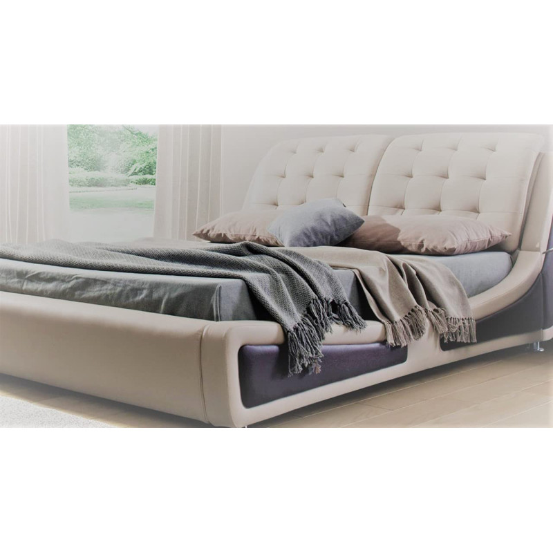 R2R Furniture Glorious Bed With Curve Side Look (White, Faux Leather)
