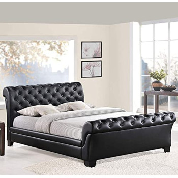 R2R Furniture Kate King Size Bed Frame In Tufted Style - (180 x 200 CM) (Dark Beige, Faux Leather)