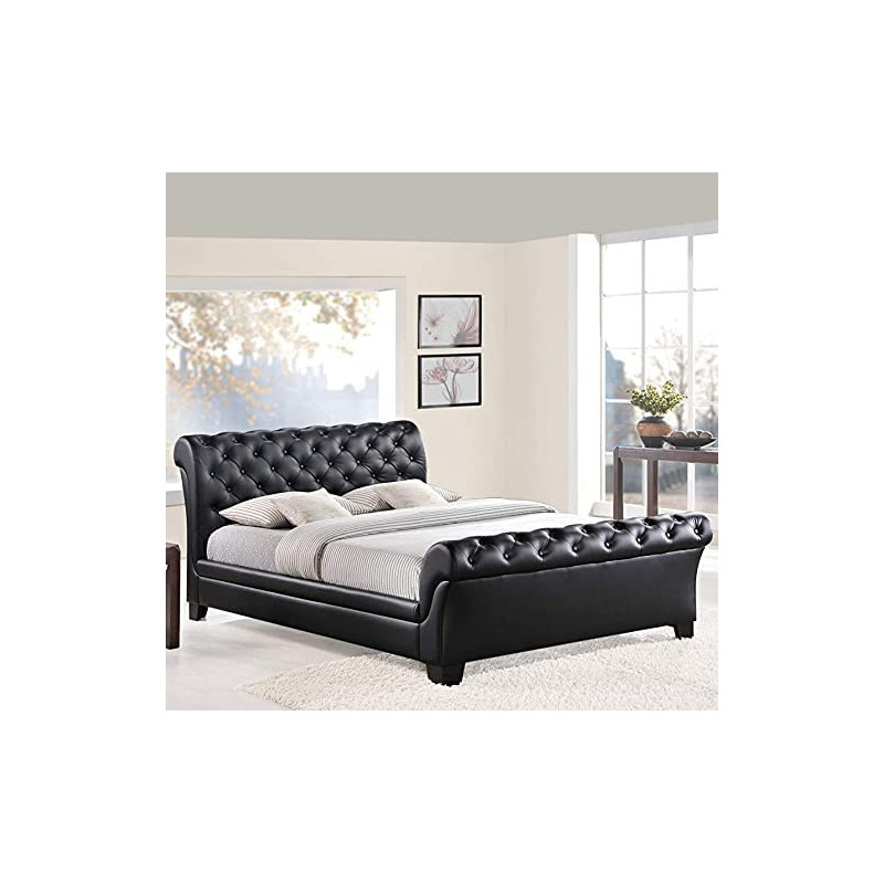 R2R Furniture Kate King Size Bed Frame In Tufted Style - (180 x 200 CM) (Dark Beige, Faux Leather)
