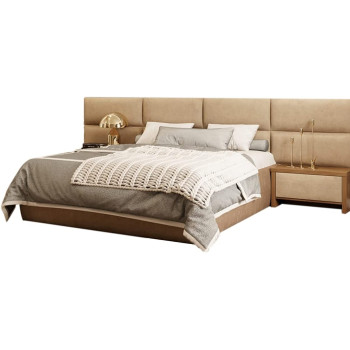 R2R Furniture Modern Panel King Size Bed - (180 x 200 CM) (Dark Beige, Faux Leather)