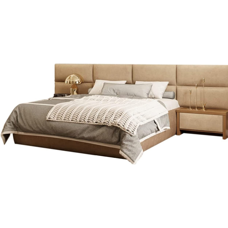 R2R Furniture Modern Panel King Size Bed - (180 x 200 CM) (Dark Beige, Faux Leather)