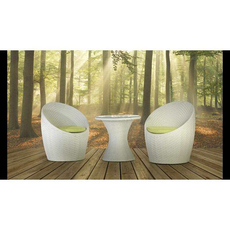 R2R Furniture Outdoor Garden Rattan Patio Chairs Set With Glass Top Table (2 Chairs + 1 Round Table)