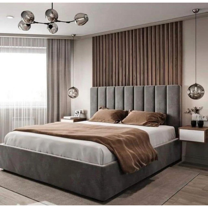 R2R Furniture Piano Design Super King Size Panel Headboard Bed - (200 x 200 CM) (Grey, Faux Leather)