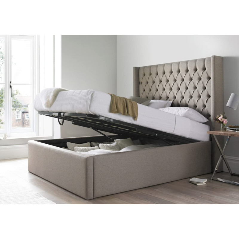 R2R Furniture Trading LLC Islington Tufted King Bed With Storage Only (180 x 200 CM, Beige, Faux Leather)