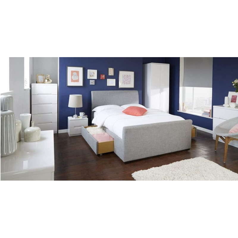 R2R Furniture Simple Bed With 2 Drawers Queen Size - (160 x 200 CM) (White, Faux Leather)