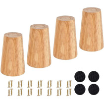 R2R Furniture Solid-Wood Oak 4Pcs 5Inch Modern-Style Wooden Furniture Sofa Legs Feet For Sofas, Beds, Tables And Others With Metal Plates, Screws Included (Oak)