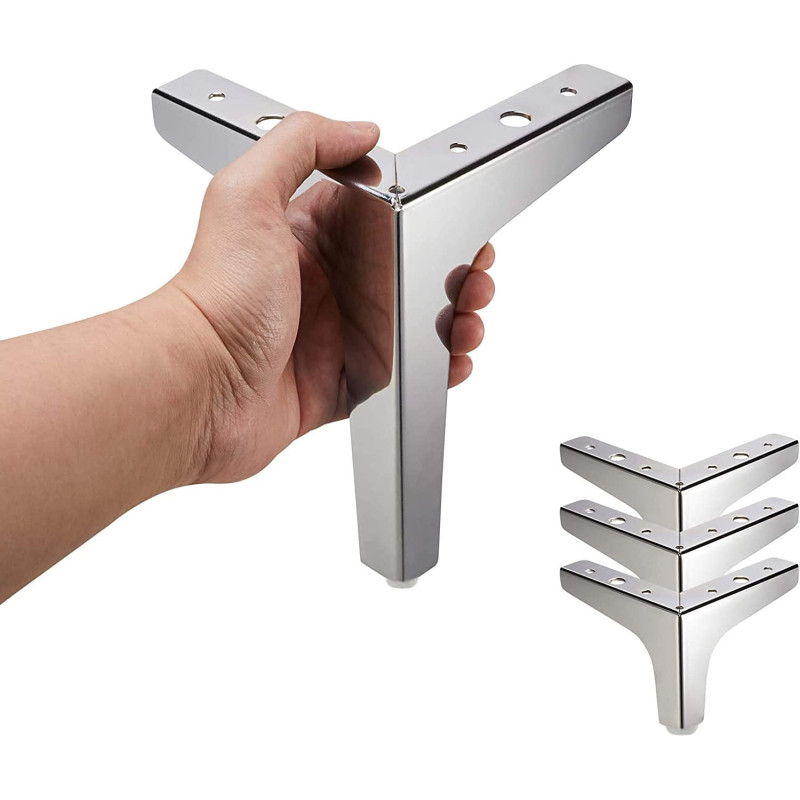 R2R Furniture Sydien 4Pcs 5Inch Modern-Style Metal Furniture Sofa Legs Feet For Sofas, Beds, Tables And Others With Screws Included (Silver)