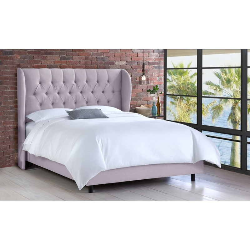 R2R Furniture Tufted Wingback"Camilla" - Double Size Bed (140 x 200 CM) (Grey, Velvet)