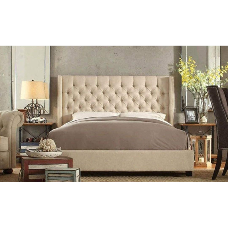 R2R Furniture Goldline Gas Lift Up Storage King Size Bed Frame (180 x 200 CM, Beige) Without Mattress