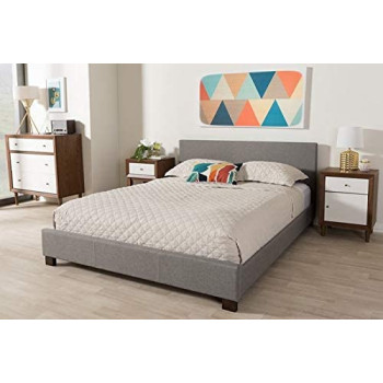 R2R Furniture Elizabeth Modern and Contemporary Grey Fabric Upholstered Platform Bed King Size