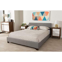 R2R Furniture Elizabeth Modern and Contemporary Grey Fabric Upholstered Platform Bed King Size