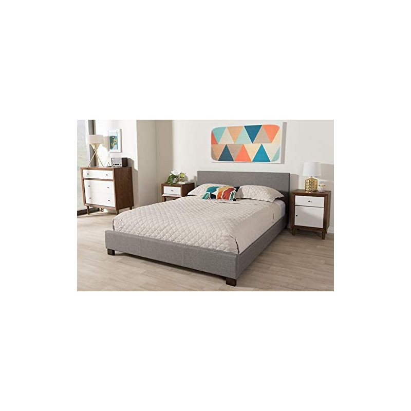 R2R Furniture Elizabeth Modern and Contemporary Grey Fabric Upholstered Platform Bed King Size