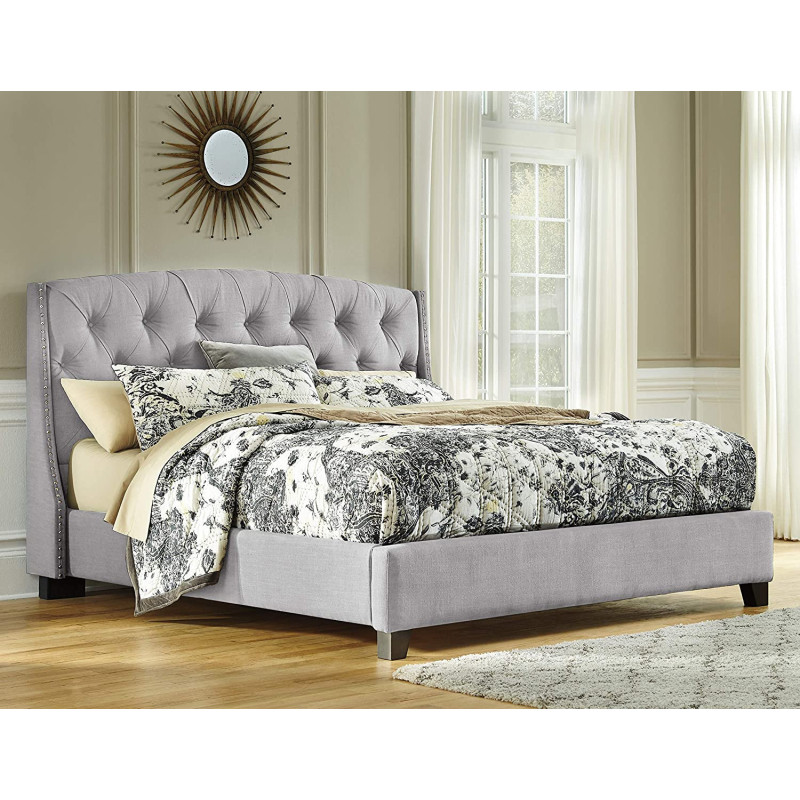 R2R Furniture Fabric bed with tufted headboard with mattress : 200X200