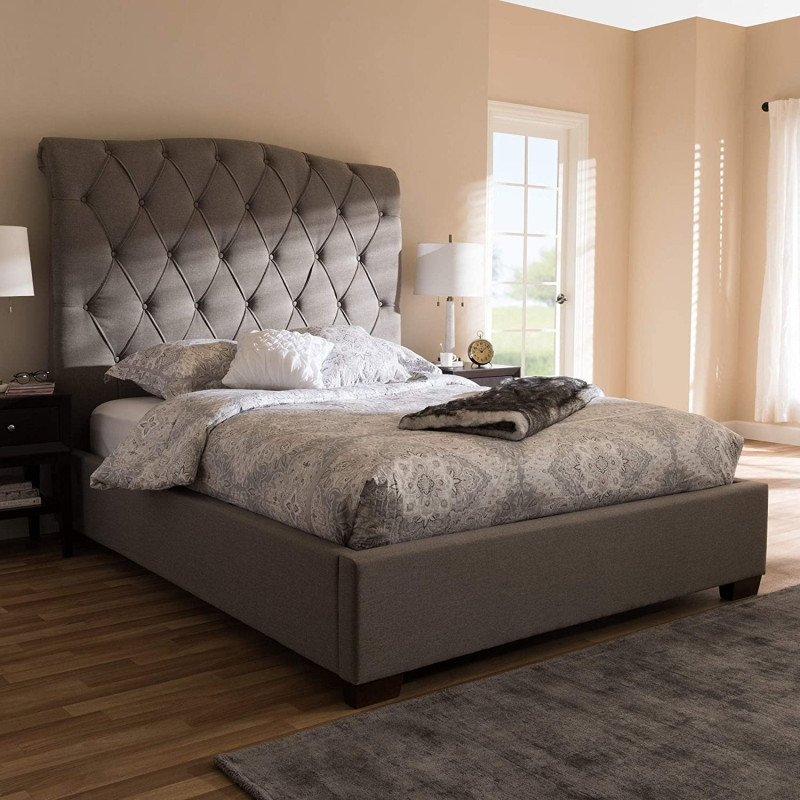 R2R Furniture GRACEWOOD Fabric Upholstered Platform Bed Queen size