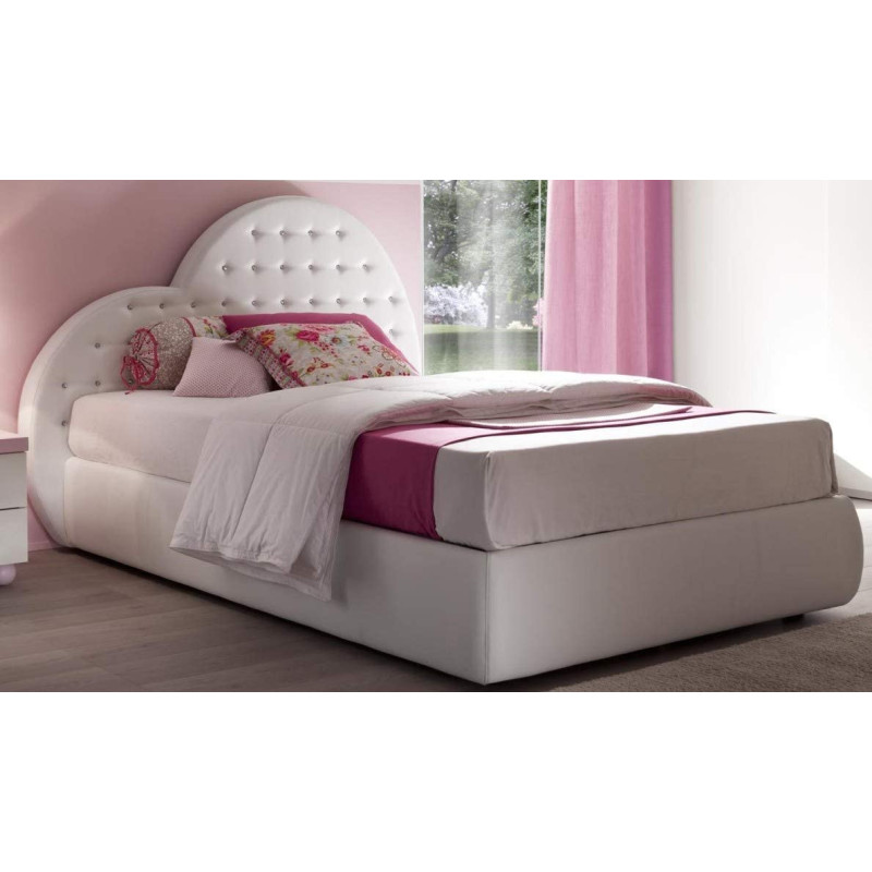 R2R Furniture HEART HEADBOARD DESIGN BED WITH MATTRESS KING SIZE IN WHITE LEATHER :180X200