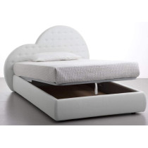 R2R Furniture HEART HEADBOARD DESIGN BED WITH MATTRESS KING SIZE IN WHITE LEATHER :180X200