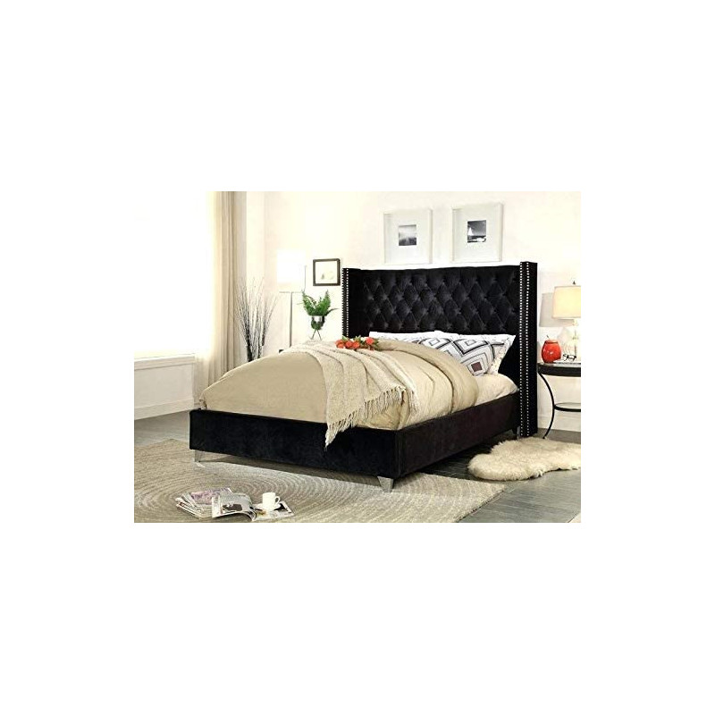 R2R Furniture Jolie Black Velvet Queen Bed Frame