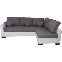 R2R Furniture L- CORNER GREY FABRIC AND WHITE FAUX LEATHER