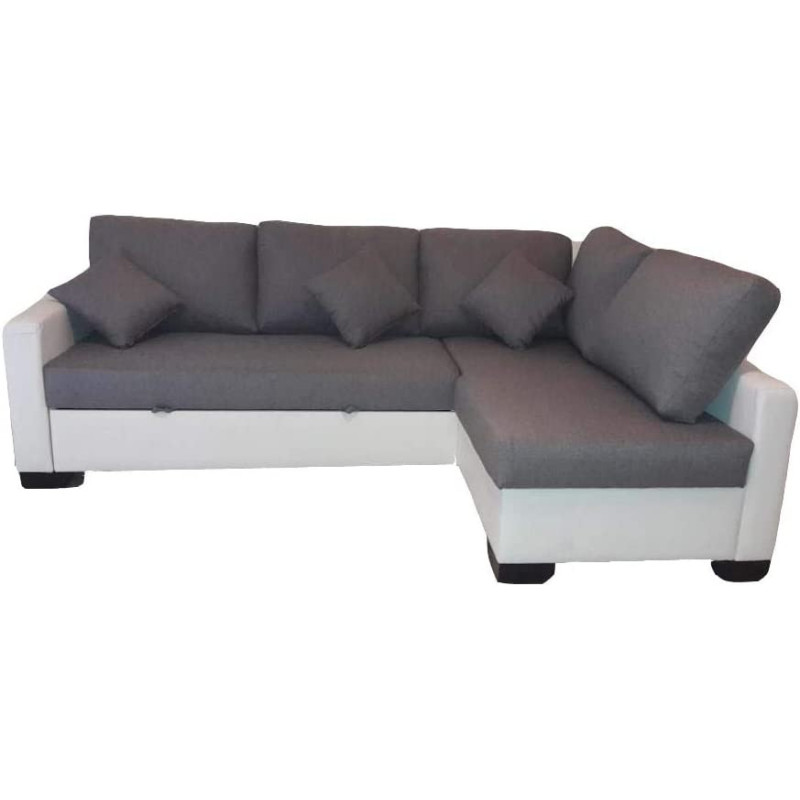 R2R Furniture L- CORNER GREY FABRIC AND WHITE FAUX LEATHER