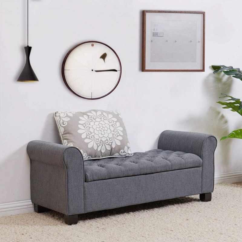 R2R Furniture Large Tufted Ottoman,Modern Armed Storage Bench Foot Rest Stool
