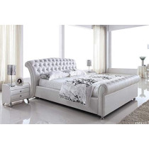 R2R Furniture Leather White Design Bed Frame With Gas Lift Up Storage Queen Size