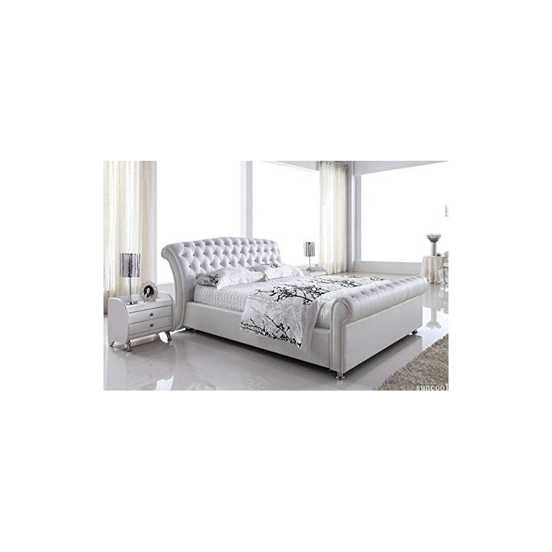 R2R Furniture Leather White Design Bed Frame With Gas Lift Up Storage Queen Size