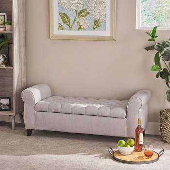 R2R Furniture Living Lamara Sky Grey Fabric Armed Storage Bench