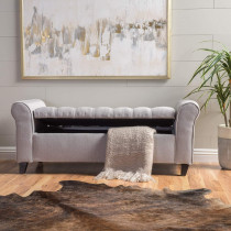 R2R Furniture Living Lamara Sky Grey Fabric Armed Storage Bench