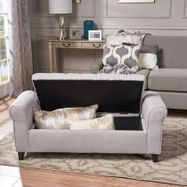 R2R Furniture Living Lamara Sky Grey Fabric Armed Storage Bench