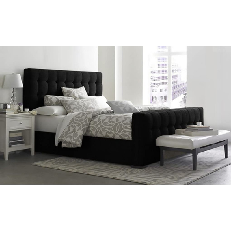 Fluffy Comfort Upholstered Bed (Without Mattress) by R2R - Queen Size (160cm x 200cm) (Black)