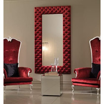 R2R Furniture Modern Italian Red Velvet Button Upholstered Mirror Furniture