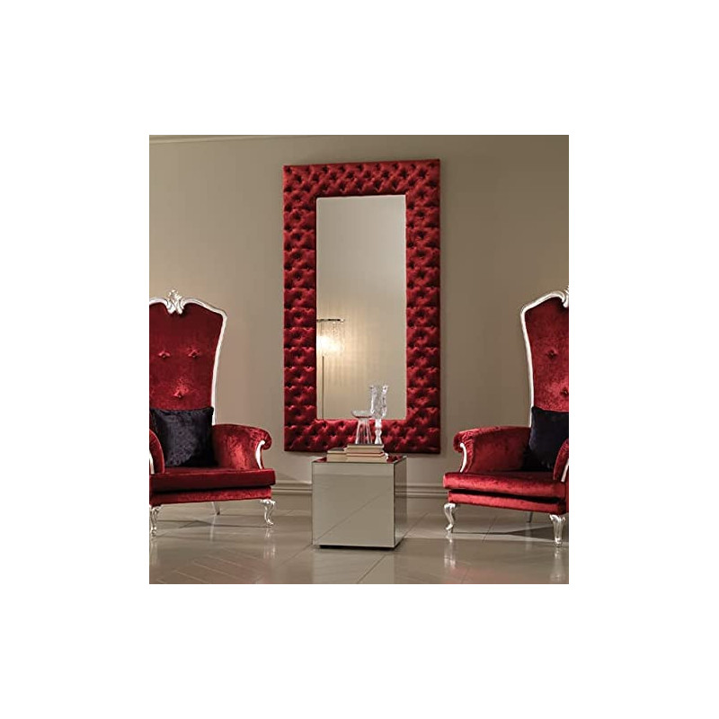 R2R Furniture Modern Italian Red Velvet Button Upholstered Mirror Furniture