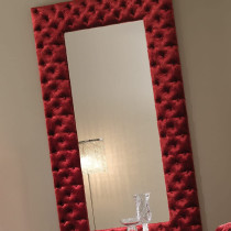R2R Furniture Modern Italian Red Velvet Button Upholstered Mirror Furniture