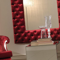 R2R Furniture Modern Italian Red Velvet Button Upholstered Mirror Furniture