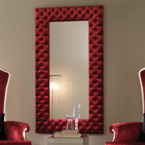 R2R Furniture Modern Italian Red Velvet Button Upholstered Mirror Furniture
