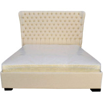 R2R Furniture Queen Curve Designer Bed Frame Beige Color With Gas Lift Up Storage Mechanism.