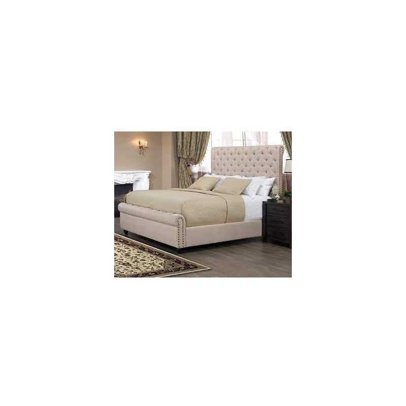 R2R Furniture Queen Size Fabric Bed Frame - Beige