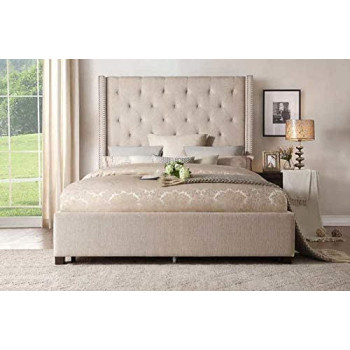 R2R Furniture Queen Size Fabric Bed Frame Without Mattress - Beige (160X200)