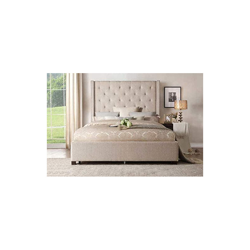 R2R Furniture Queen Size Fabric Bed Frame Without Mattress - Beige (160X200)