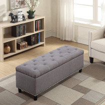 R2R Furniture Rectangular Gray Storage Fabric Ottoman Bench Tufted Footrest Lift Top
