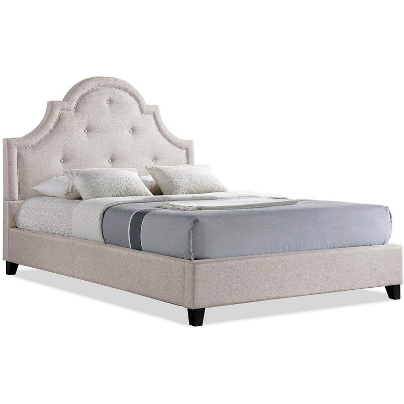 A to Z Furniture Stiefvater Beige Linen Modern Platform Bed Queen With Mattress